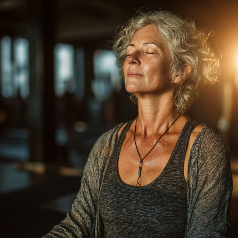 Senior practising gentle yoga poses