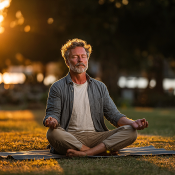 Seniors practicing breathing exercises in nature
